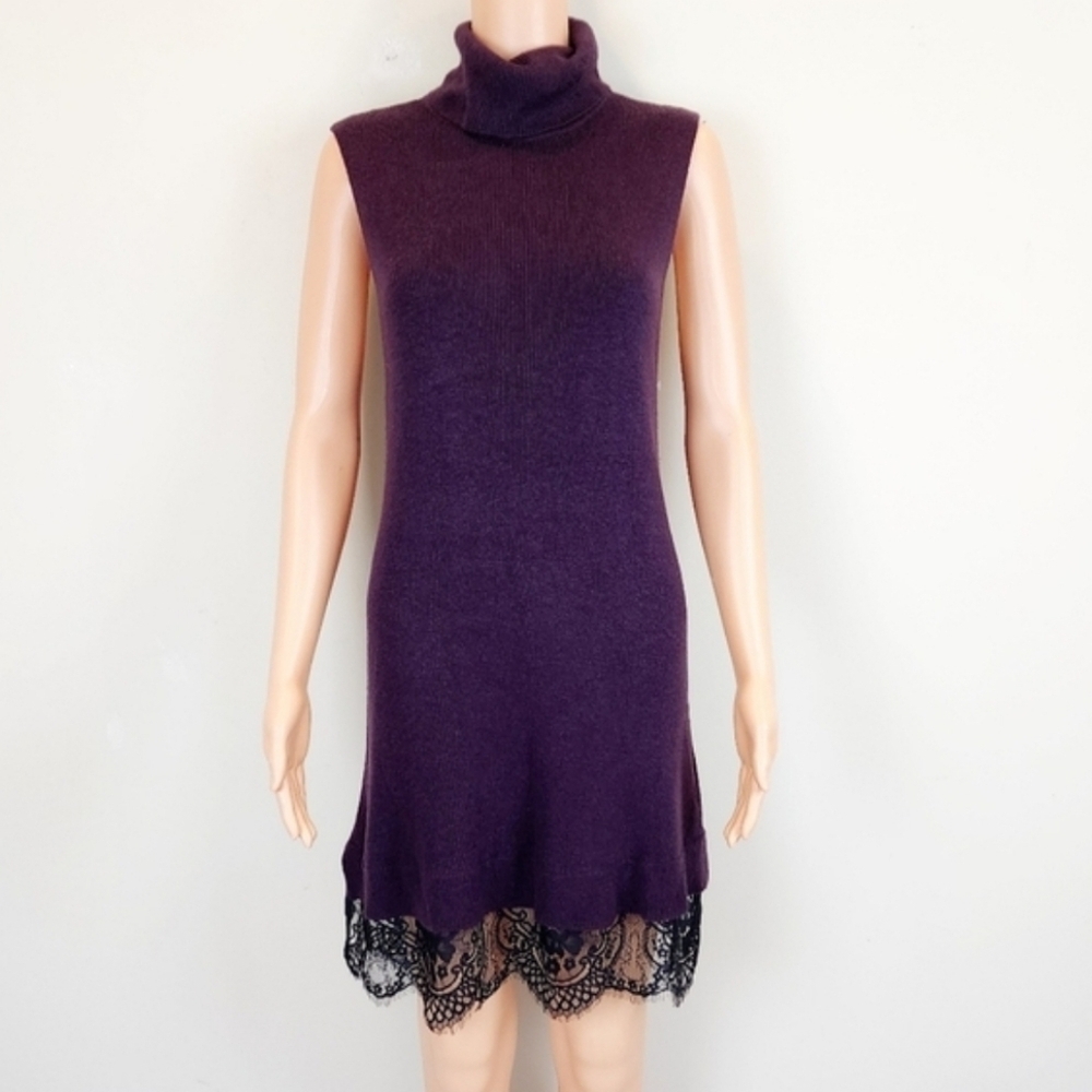 APT. 9 Turtleneck Sleeveless Plum Lace HEM Mini Dress
